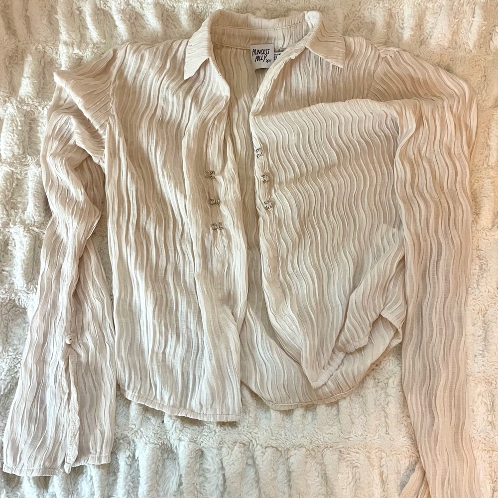 Princess Polly Cream Long Sleeve Ribbed Top